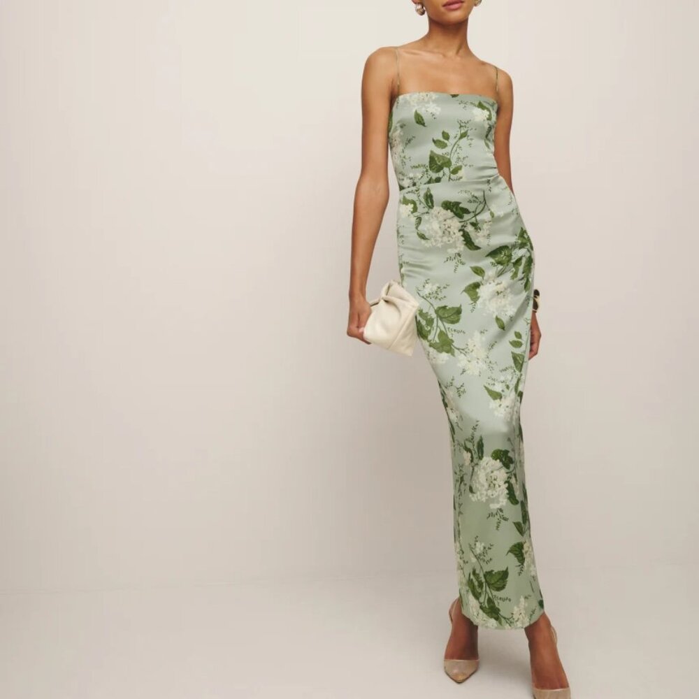 Reformation Frankie Silk Dress in Tea Garden NWOT